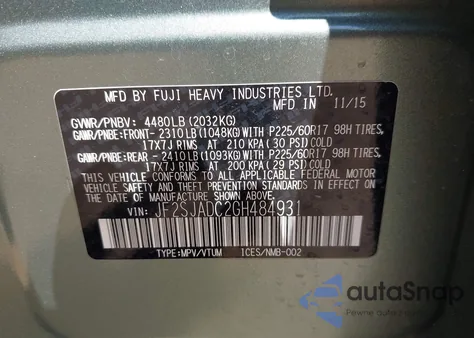 2016 Subaru Forester 2.5I Premium из США, поврежденный, VIN JF2SJADC2GH484931